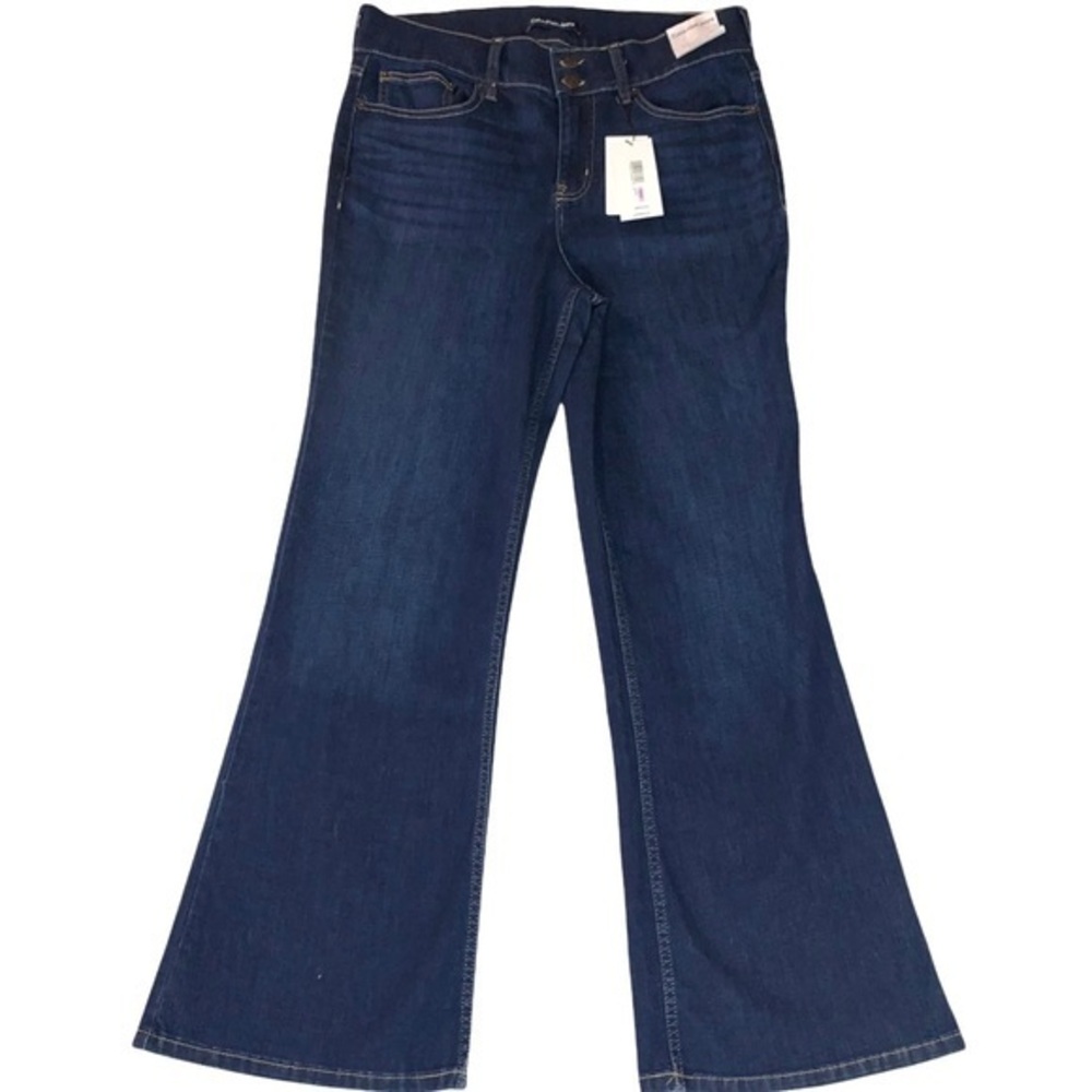 Calvin Klein Jeans size 14 dark blue high rise flare leg “Repreve” double button